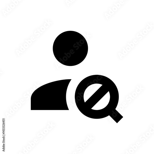 Person icon with a magnifying glass and a diagonal line indicating restriction or search disabled symbol image