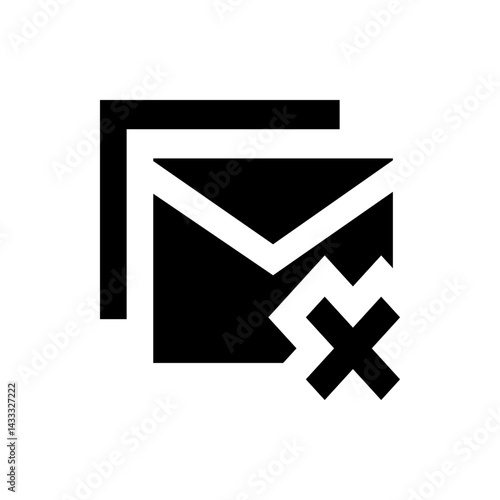 Black and white graphic depicting an envelope with a cross symbol indicating deletion or removal of mail item