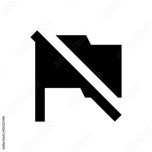 Black flag with a white diagonal line representing a cancellation or prohibition in a minimalist style