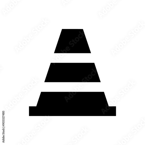 Three trapezoidal shapes stacked vertically in descending size in black color on a white background view
