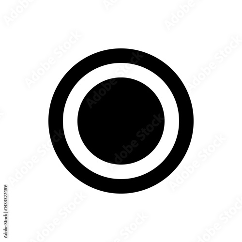 A simple graphic featuring a black circle surrounded by a white ring on a plain white background design art