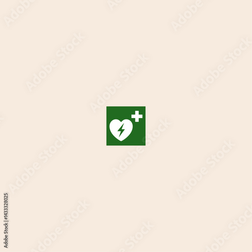 Automated External Defibrillator Heart Symbol icon flat vector design.