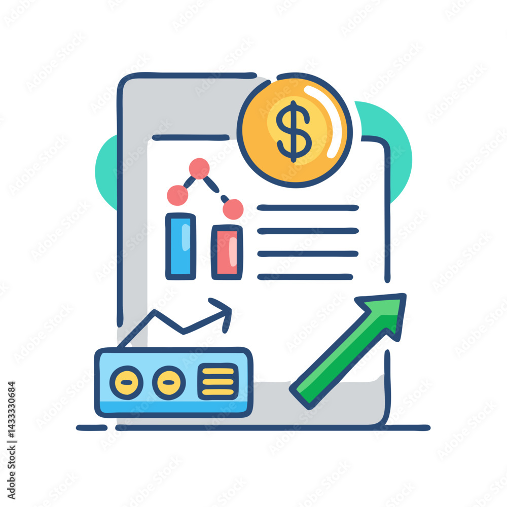 Financial growth chart with a dollar coin icon. Financial growth chart with a dollar coin icon.