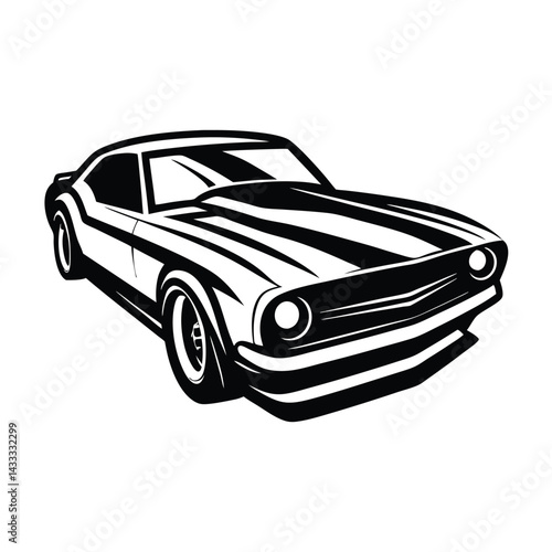 Classic Muscle Car Vintage Vehicle, Automotive Design, Black and White Art