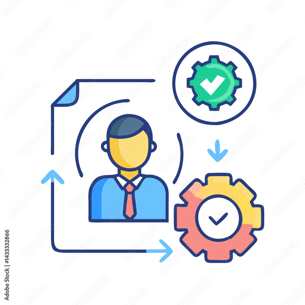 Workflow Automation Icon with Person and Gears Workflow Automation Icon with Person and Gears