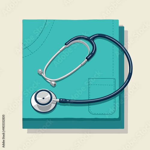 Stethoscope on Teal Medical Scrub Top Healthcare Equipment Vector Illustration 