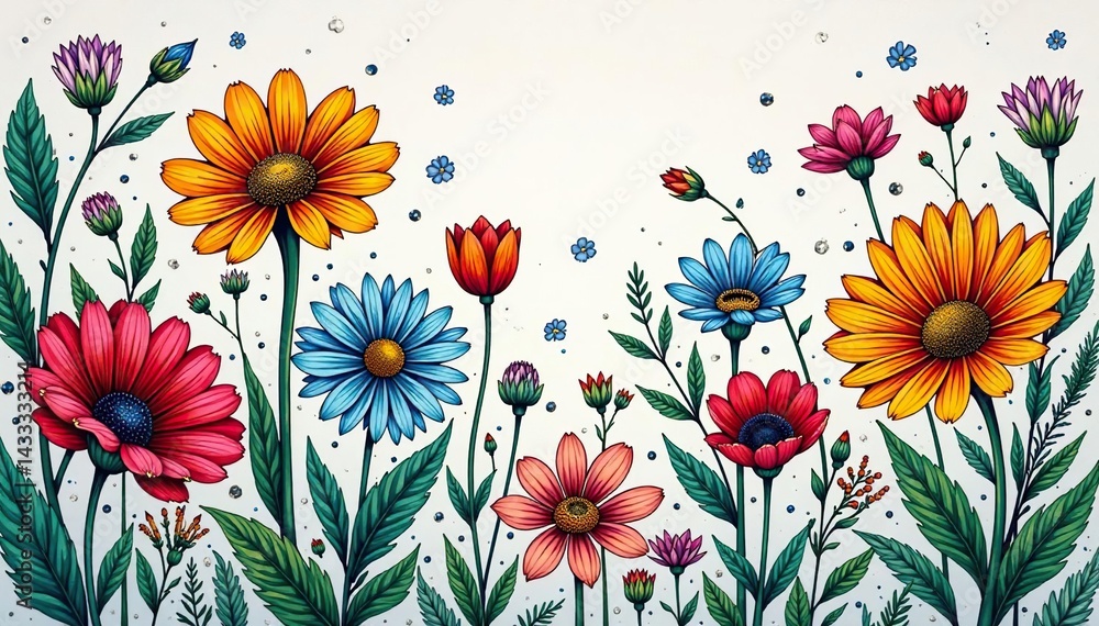 Intricate line art wildflowers, seamless tile , flower pattern, floral background, elegant Intricate line art wildflowers, seamless tile , flower pattern, floral background, elegant
