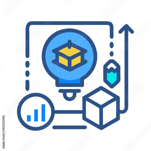 3D Modeling Idea Generation and Growth, Icon on Black