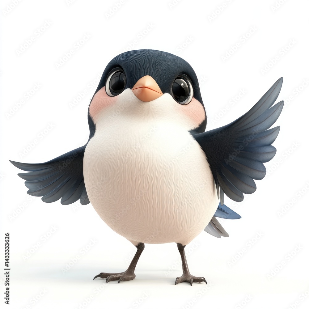 Obraz premium cute cartoon House Martin character 3D render isolated on white background