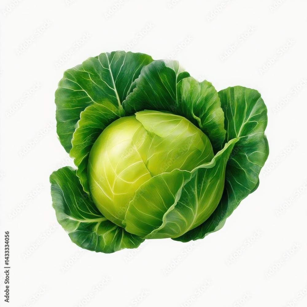 Fototapeta premium Fresh green cabbage head isolated on white background