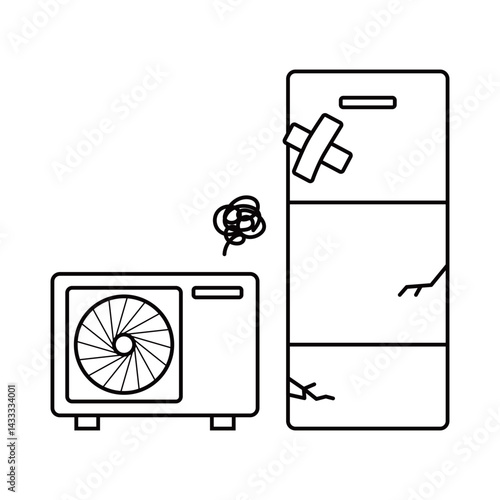 古い故障したエコキュート（線画）