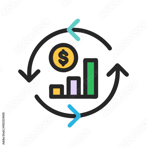 Circulating finance graph, representing financial growth and success