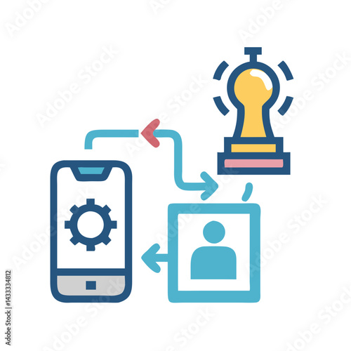Concept of development with idea, user and mobile icon