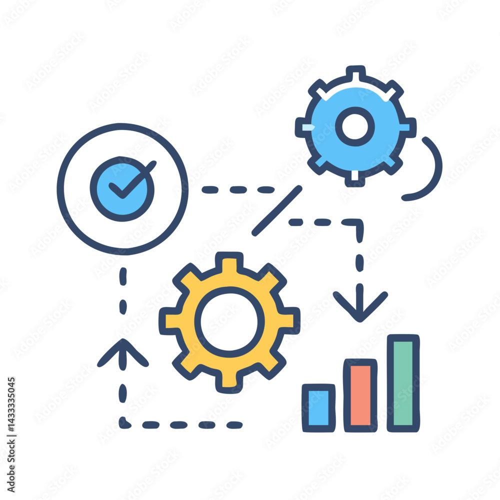 Workflow Automation Gears: Process and Success Metrics Illustration Workflow Automation Gears: Process and Success Metrics Illustration