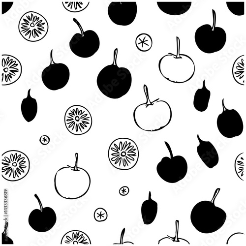 Stylized Monochrome Fruit Pattern: Rhythmic Simplicity in Food Illustration