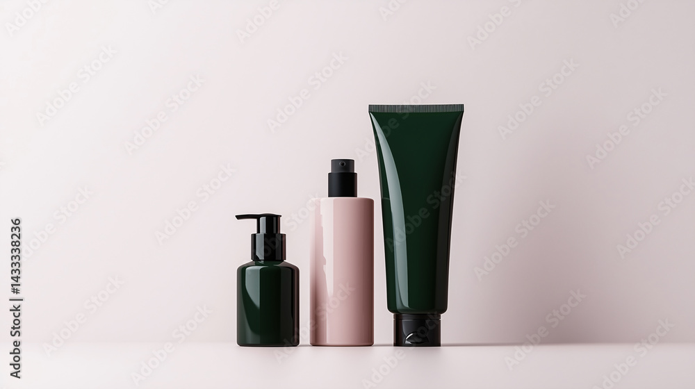 A sleek and modern cosmetic tube template with minimalist design elements, ideal for skincare products, pink and green color A sleek and modern cosmetic tube template with minimalist design elements, ideal for skincare products, pink and green color