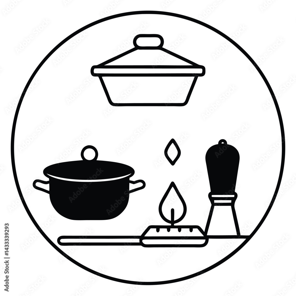 Camping Food & Cooking Gear vector silhouette Line art illustration Camping Food & Cooking Gear vector silhouette Line art illustration