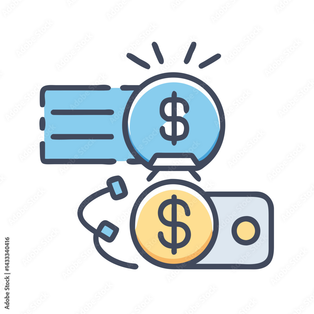 Obraz premium Money Transfer, Coin, and Check concept colorful vector illustration