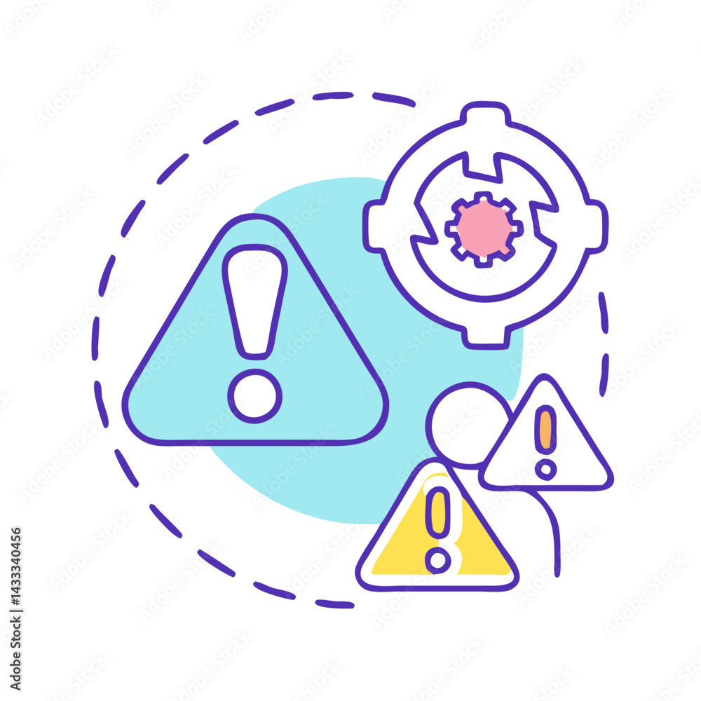 Obraz premium Risk management icon showing warning signs and vulnerabilities