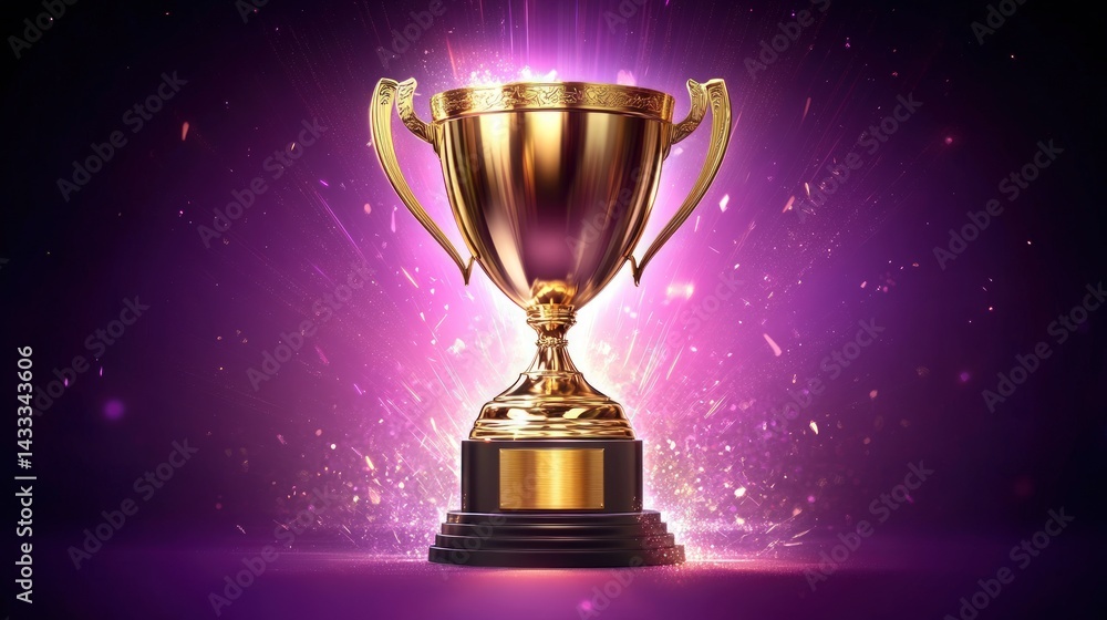 Golden trophy amidst sparkling explosion Golden trophy amidst sparkling explosion