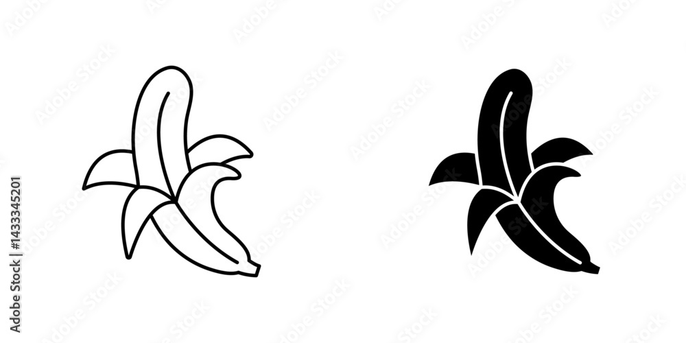 Fototapeta premium Peeled banana icon vector illustration for web, ui designs