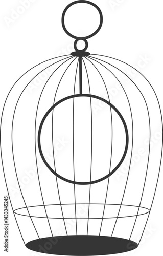 Modern Minimalist Wire Birdcage with Swing on a White Background