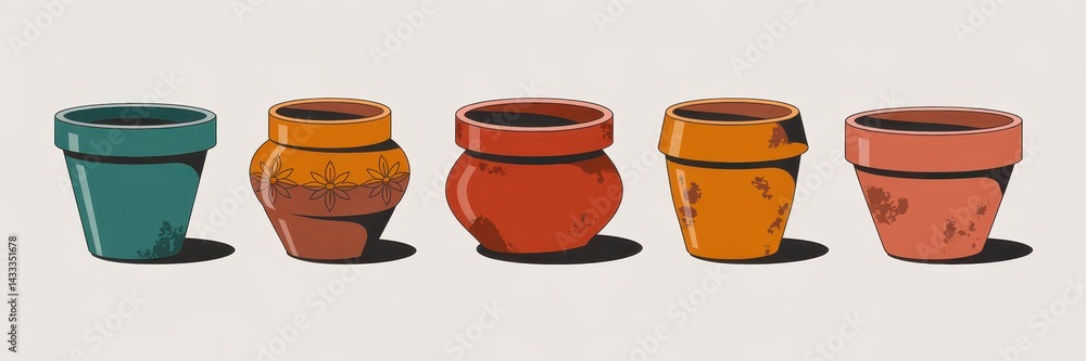Colorful ceramic plant containers in a row Colorful ceramic plant containers in a row