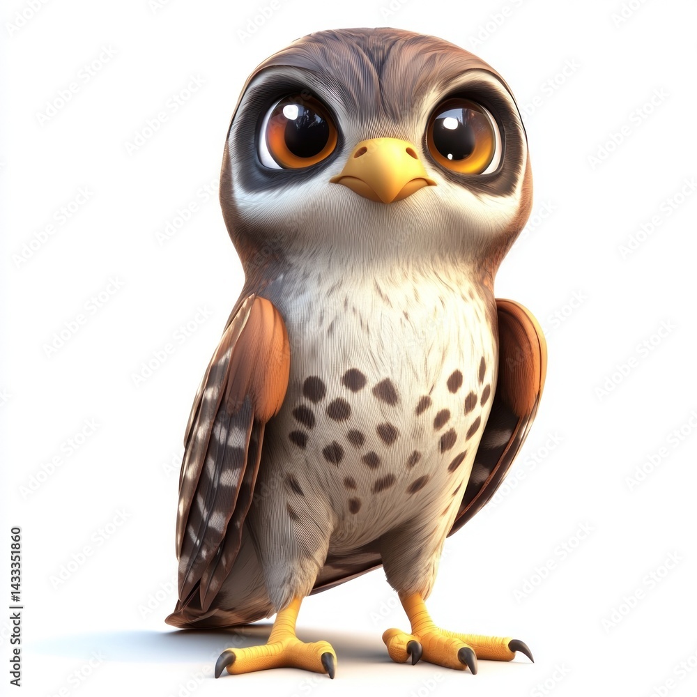Obraz premium cute cartoon Kestrel character 3D render isolated on white background 