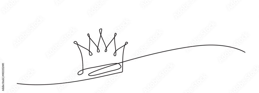 Continuous Thin Line Crown, Minimalist Crowns Drawing, One Line Art King Symbol