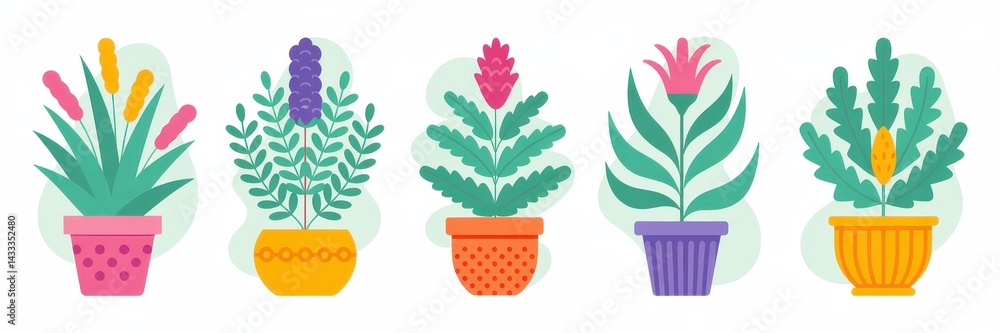 Colorful potted plants in various styles Colorful potted plants in various styles