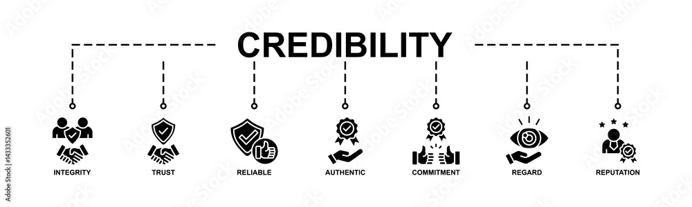 Credibility banner web icon vector illustration concept with icon of integrity, trust, reliable, authentic, commitment, regard, and reputation
