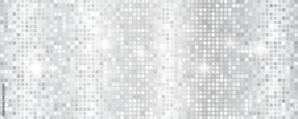 Disco ball seamless pattern. Disco party glitter silver background, sparkle mosaic tile