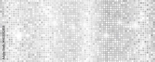 Obraz na płótnie Disco ball seamless pattern. Disco party glitter silver background, sparkle mosaic tile w salonie
