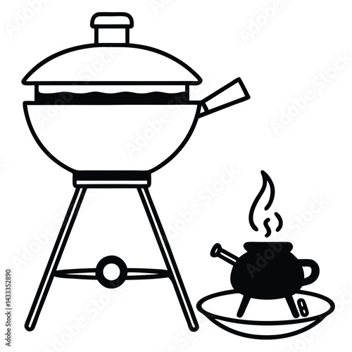Camping Food & Cooking Gear vector line art silhouette illustration 