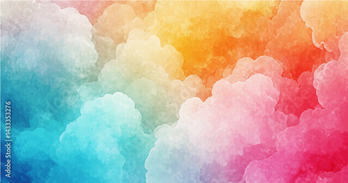 abstract background featuring a soft, blended texture similar to watercolor or clouds. The color palette should include pastel shades of Ash, grey, dark pink, sky blue, yellow and white, with smooth 