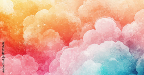 abstract background featuring a soft, blended texture similar to watercolor or clouds. The color palette should include pastel shades of Ash, grey, dark pink, sky blue, yellow and white, with smooth 