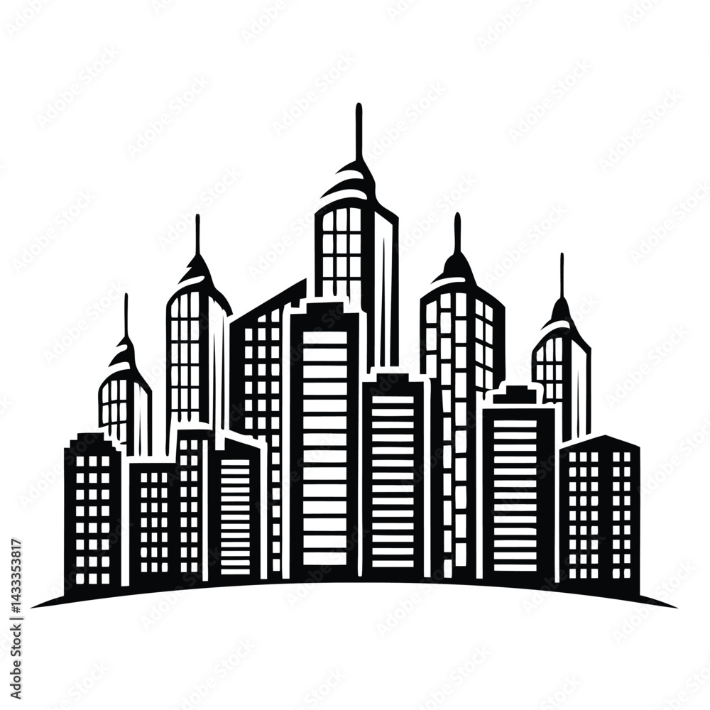 Fototapeta premium Modern Cityscape Black Silhouette Urban Skyline with Buildings and Tower Designs