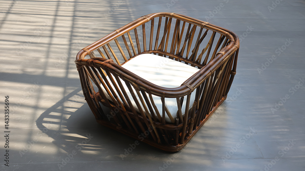 Obraz premium A wooden basket with a white cushion on top