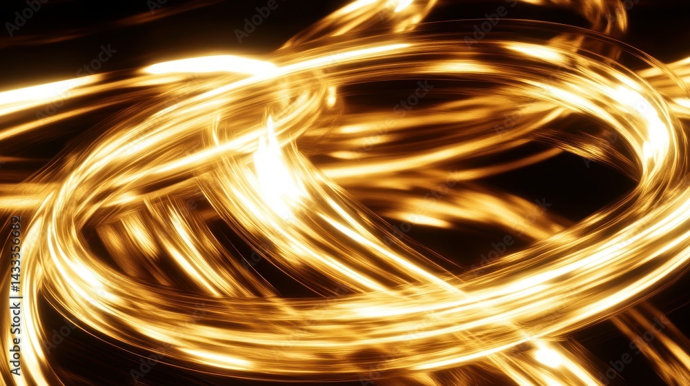 Illuminated abstract loops created with glowing golden light forms Illuminated abstract loops created with glowing golden light forms