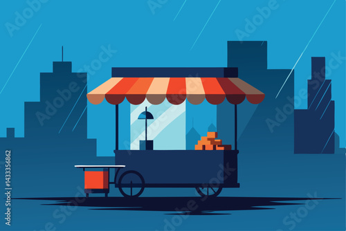 rainy street food cart under plastic tarp .eps
