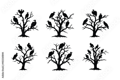 Nature Scene Vultures Silhouette Vector Illustration