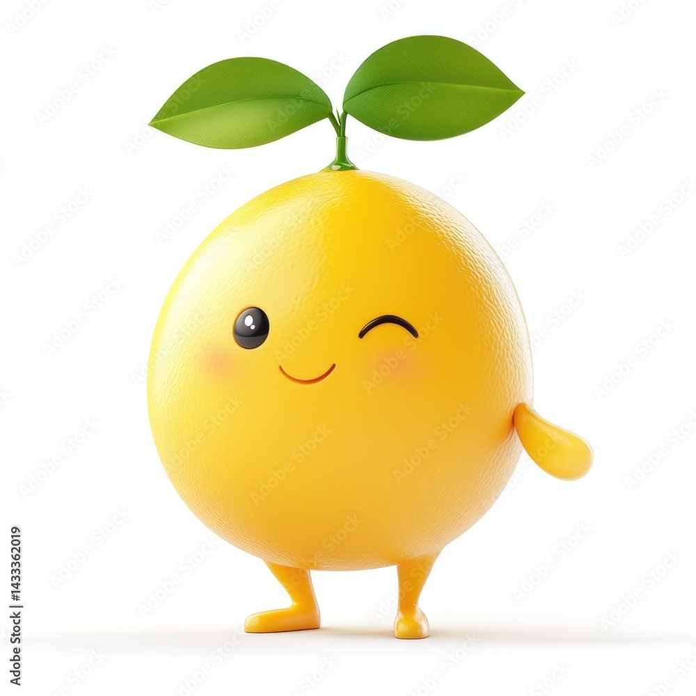 cute cartoon lemon character isolated 3D render on white background cute cartoon lemon character isolated 3D render on white background