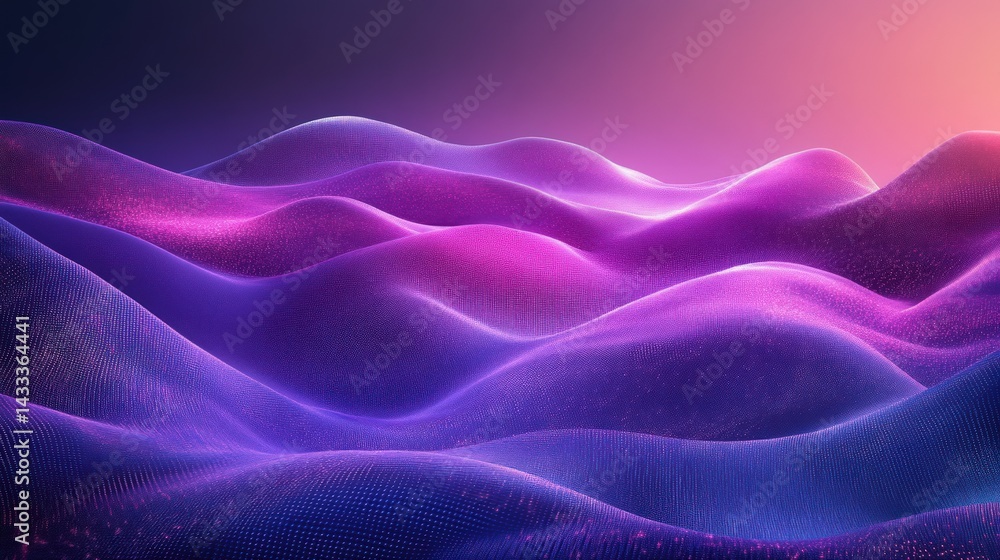 Obraz premium Abstract digital landscape of undulating hills in vibrant purples and pinks