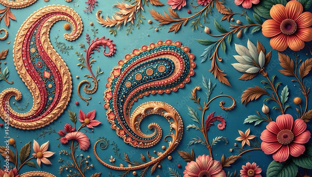 Fototapeta premium Classic paisley wallpaper featuring muted tones and flowing lines , sophisticated, wallcovering