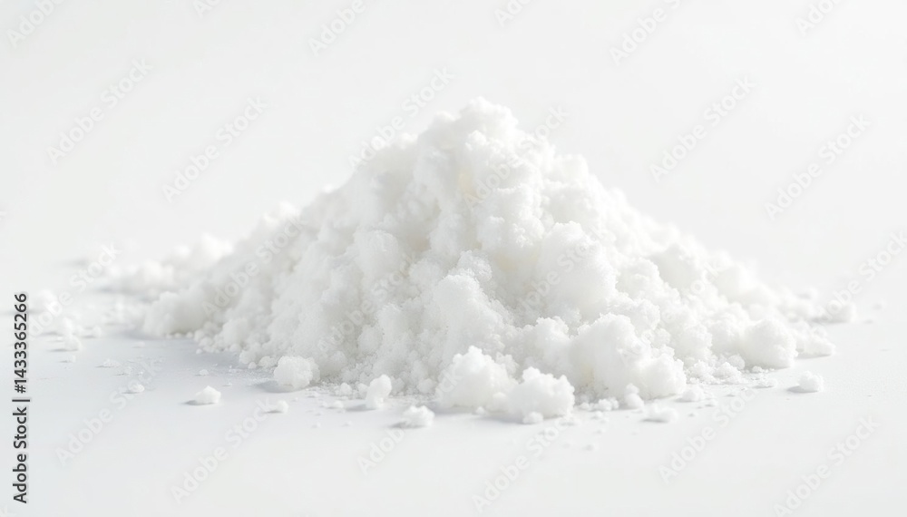 Pile of white sugar crystals on pure white background, background, granulated Pile of white sugar crystals on pure white background, background, granulated