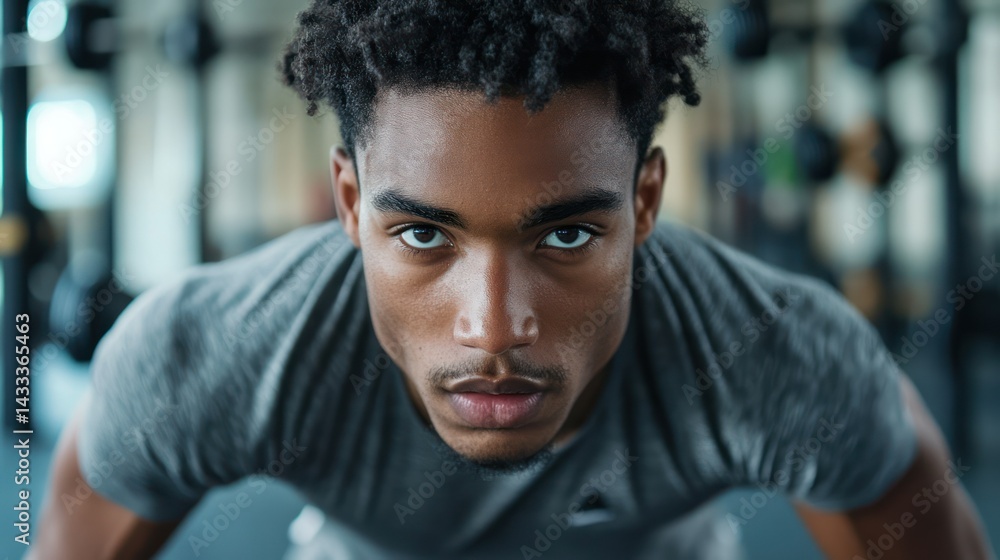 Fototapeta premium Athletic African American man focuses intently, showing determination, dedication, and the power of self-discipline.