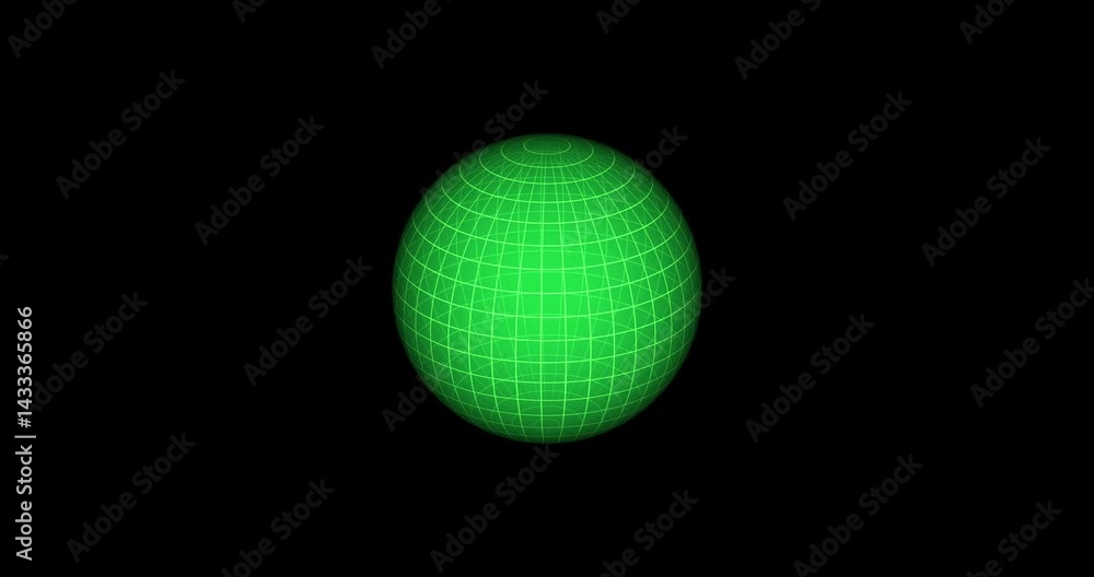 Tilted Futuristic Green Hologram Sphere with a Grid Slowly Rotates against black background Tilted Futuristic Green Hologram Sphere with a Grid Slowly Rotates against black background