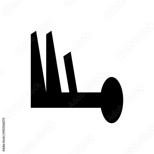 Black and white image featuring a weather symbol indicating moderate wind with a distinct circular end