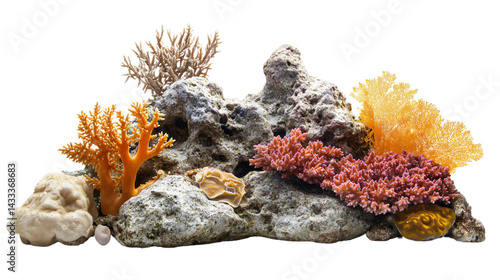 Fototapeta Naklejka Na Ścianę i Meble -  Vibrant Tropical Coral Reef on Rocks Isolated on Transparent Background