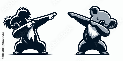Koala dabbing. Funny Animal Vector Clip art. Australian bear gesturing triumph a comical wildlife digital art creation.